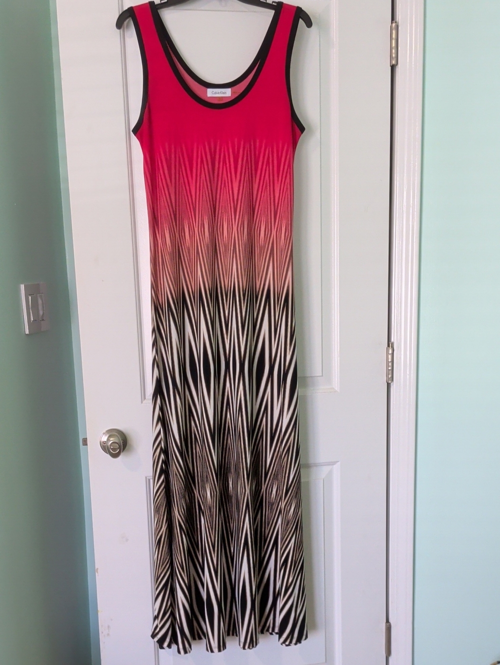 Calvin Klein Red To Black Ombre Geometric Maxi Dress
